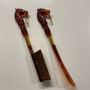 Vintage Equestrian Horse Head Shoe Horn Garment Lint Brush